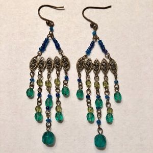 Blue and Green Chandelier Earrings